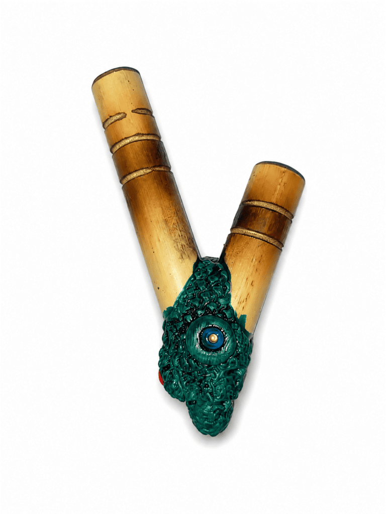 Bamboo Kuripe with Sculpted Protective Eye & Huayruro