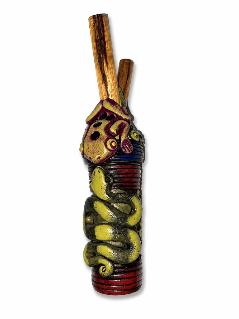 Hand-Sculpted Kuripe & Rapé Container Set – Sacred Amazonian Animals