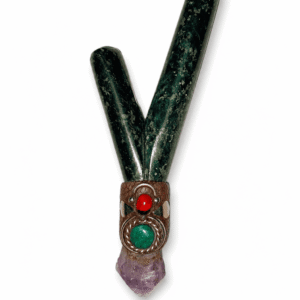Serpentine Stone Kuripe with Amethyst Crystal, Turquoise & Huayruro