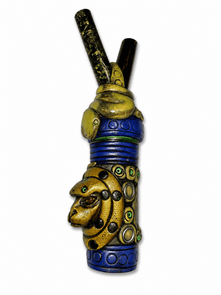 Hand-Sculpted Serpentine Stone Kuripe Set with Serpent & Jaguar Rapé Holder