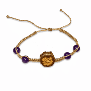 Handcrafted Ayahuasca Vine & Natural Amethyst Bracelet – Cream Cord