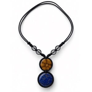 Handcrafted Ayahuasca Vine & Lapis Lazuli Necklace with Moonstone – Adjustable Black Macrame Jewelry