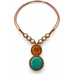 Handcrafted Ayahuasca Vine & Turquoise Necklace – Adjustable Brown Macrame Jewelry