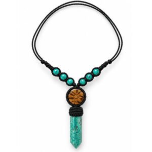 Handcrafted Ayahuasca Vine & Turquoise Point Necklace – Adjustable Black Macrame Jewelry