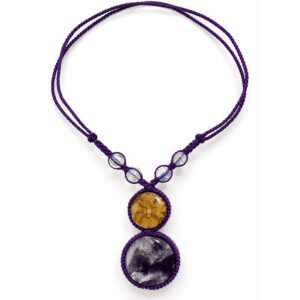 Handcrafted Ayahuasca Vine Necklace with Amethyst & Moonstone – Adjustable Macrame Jewelry