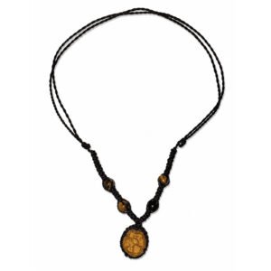 Handcrafted Ayahuasca Vine Pendant Necklace with Tiger's Eye – Black Cord