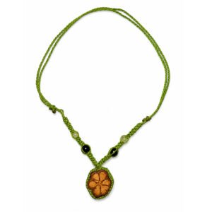 Handcrafted Ayahuasca Vine Pendant Necklace – Olive Green Macrame