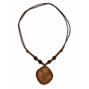 Handcrafted Ayahuasca Vine Pendant Necklace with Black Stones – Brown Cord