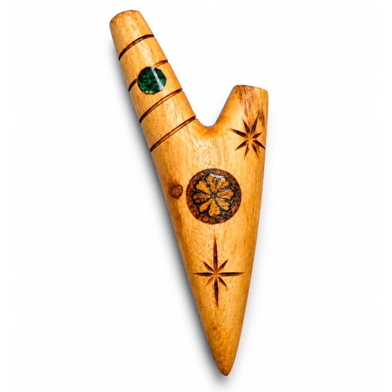 Single-Piece Aromatic Palo Santo Kuripe – Ayahuasca Vine Slice, Turquoise & Carved Stars
