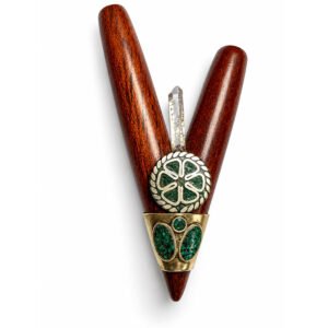 Handcrafted Palo Sangre Kuripe – Clear Quartz Crystal, Turquoise Flower & Brass Metalsmithing