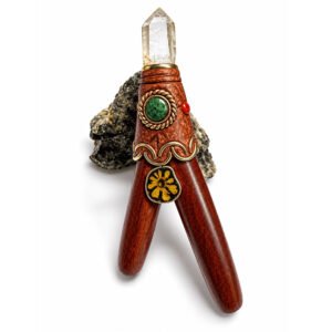 Handcrafted Palo Sangre Kuripe – Clear Quartz Point, Turquoise, Ayahuasca Vine Flower