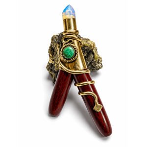 Handcrafted Palo Sangre Kuripe – Brass Serpent, Faceted Opalite Point, Tiger's Eye & Turquoise
