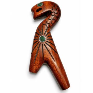 Handcrafted Sachamama Serpent Palo Sangre Kuripe – Turquoise Eye & Sun Inlay